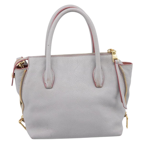 Miu Miu Madras Hand Bag Leather 2way Gray Gold Auth am12683V