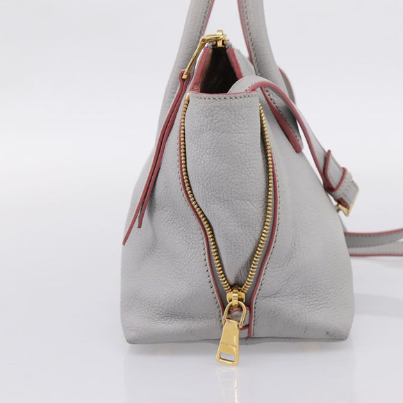 Miu Miu Madras Hand Bag Leather 2way Gray Gold Auth am12683V