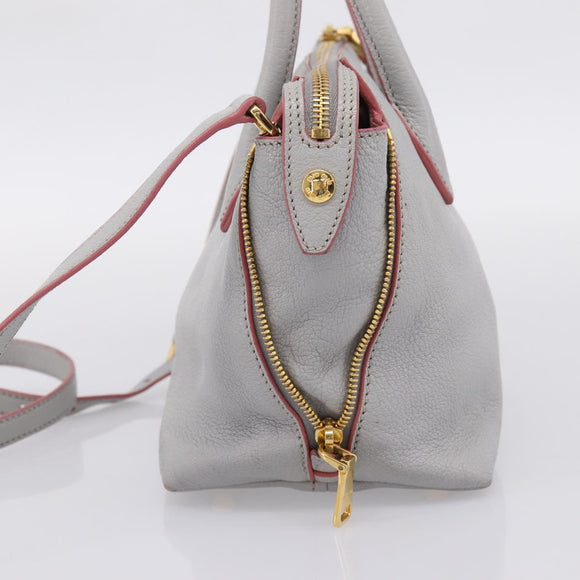 Miu Miu Madras Hand Bag Leather 2way Gray Gold Auth am12683V