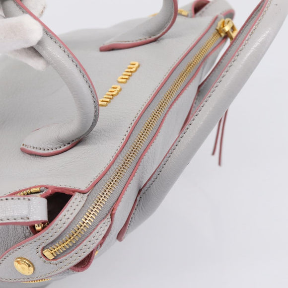 Miu Miu Madras Hand Bag Leather 2way Gray Gold Auth am12683V