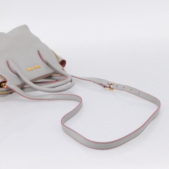 Miu Miu Madras Hand Bag Leather 2way Gray Gold Auth am12683V