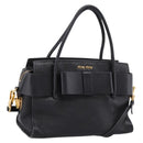 Miu Miu Front Ribbon Hand Bag Leather 2way Black Gold Auth am12684V-1