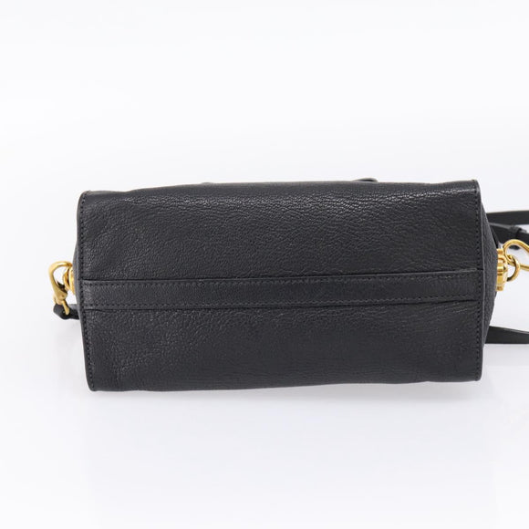 Miu Miu Front Ribbon Hand Bag Leather 2way Black Gold Auth am12684V