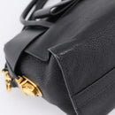 Miu Miu Front Ribbon Hand Bag Leather 2way Black Gold Auth am12684V-16