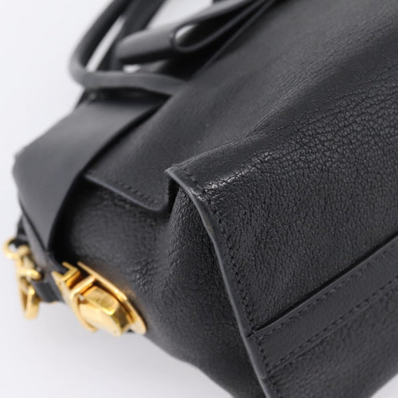 Miu Miu Front Ribbon Hand Bag Leather 2way Black Gold Auth am12684V