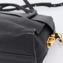 Miu Miu Front Ribbon Hand Bag Leather 2way Black Gold Auth am12684V-17