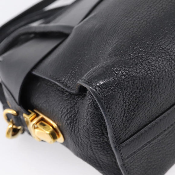 Miu Miu Front Ribbon Hand Bag Leather 2way Black Gold Auth am12684V