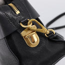 Miu Miu Front Ribbon Hand Bag Leather 2way Black Gold Auth am12684V-19