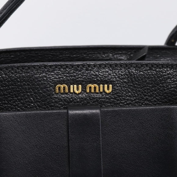 Miu Miu Front Ribbon Hand Bag Leather 2way Black Gold Auth am12684V