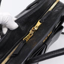 Miu Miu Front Ribbon Hand Bag Leather 2way Black Gold Auth am12684V-10