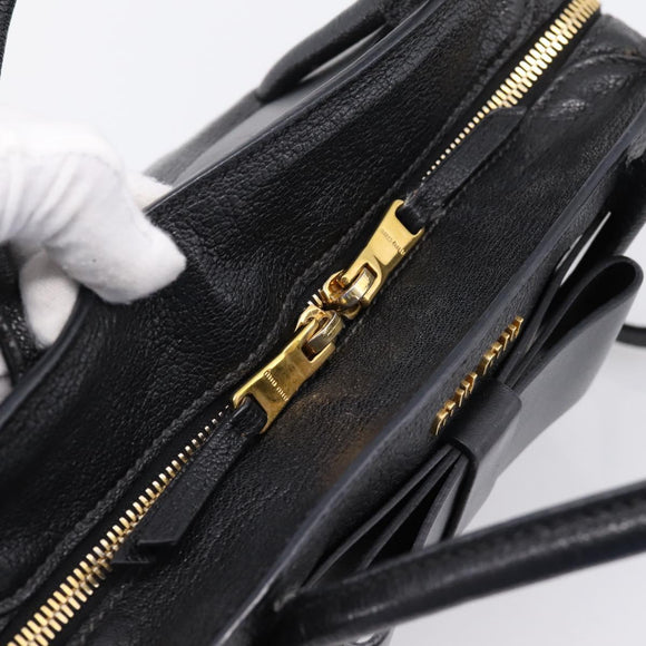 Miu Miu Front Ribbon Hand Bag Leather 2way Black Gold Auth am12684V
