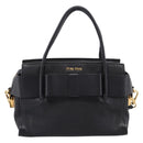 Miu Miu Front Ribbon Hand Bag Leather 2way Black Gold Auth am12684V-13