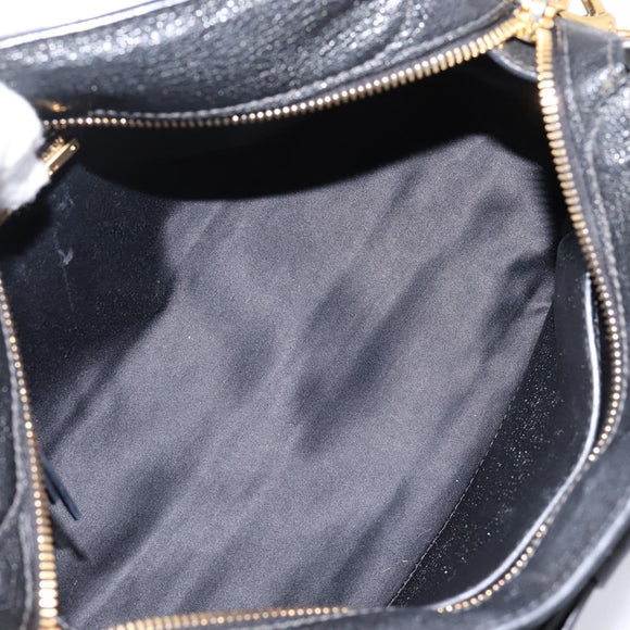 Miu Miu Front Ribbon Hand Bag Leather 2way Black Gold Auth am12684V