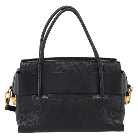 Miu Miu Front Ribbon Hand Bag Leather 2way Black Gold Auth am12684V