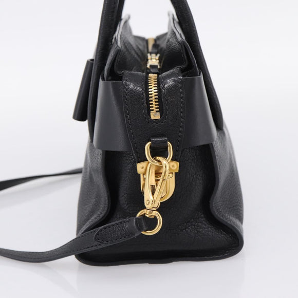 Miu Miu Front Ribbon Hand Bag Leather 2way Black Gold Auth am12684V