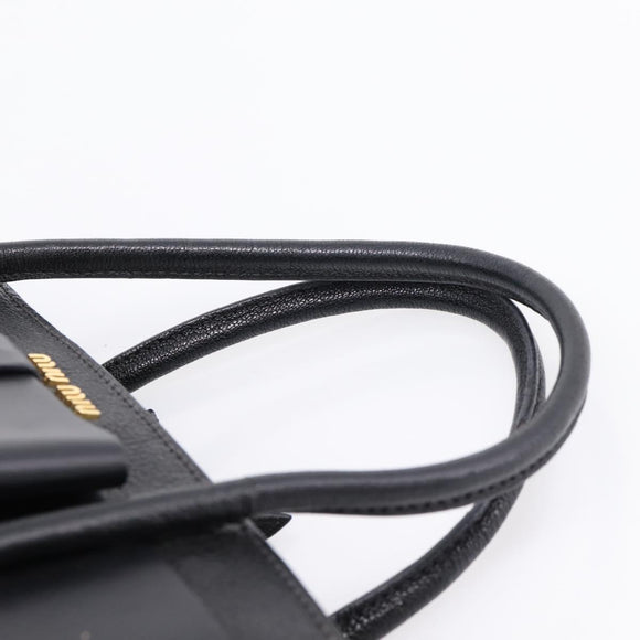 Miu Miu Front Ribbon Hand Bag Leather 2way Black Gold Auth am12684V
