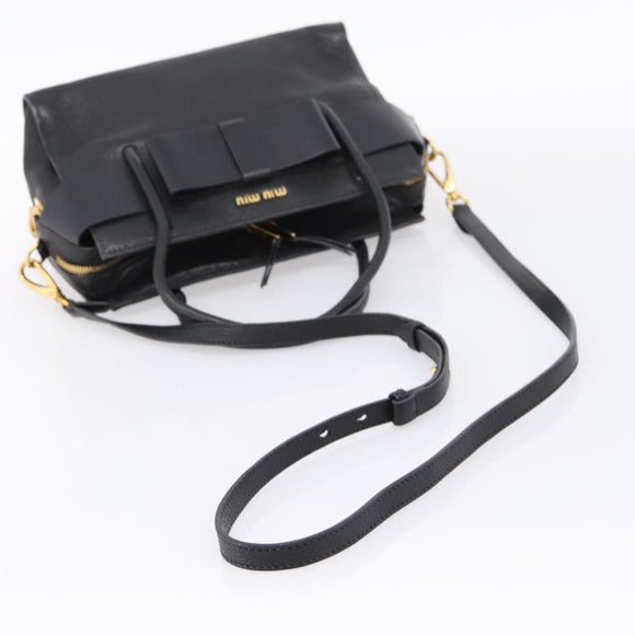 Miu Miu Front Ribbon Hand Bag Leather 2way Black Gold Auth am12684V