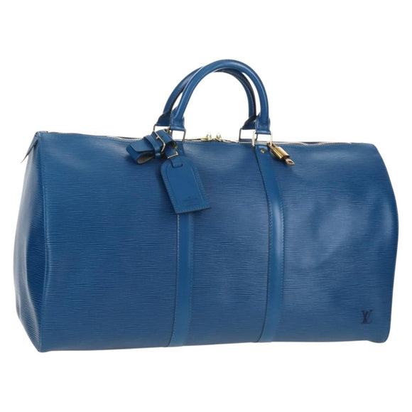 LOUIS VUITTON Epi Keepall 50 Boston Bag Blue M42965 LV Auth am12687V