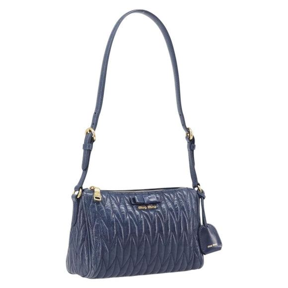 Miu Miu Matelasse Shoulder Hand Bag Leather Blue Gold RR1937 Auth am12690V