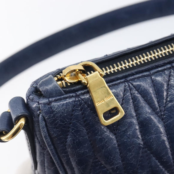 Miu Miu Matelasse Shoulder Hand Bag Leather Blue Gold RR1937 Auth am12690V