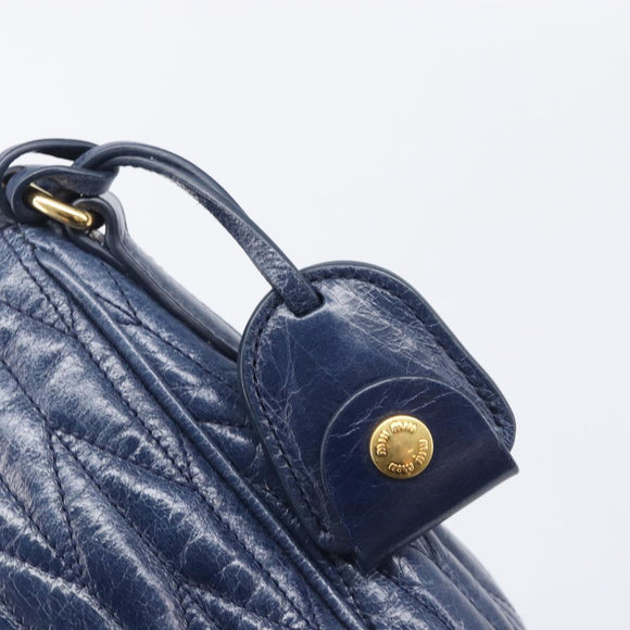 Miu Miu Matelasse Shoulder Hand Bag Leather Blue Gold RR1937 Auth am12690V