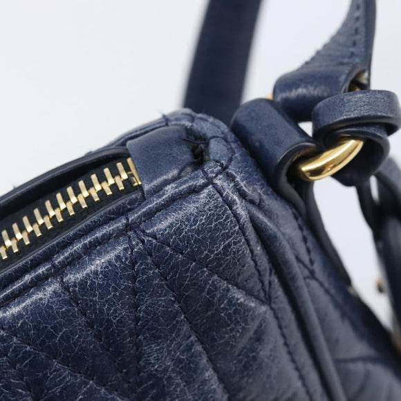 Miu Miu Matelasse Shoulder Hand Bag Leather Blue Gold RR1937 Auth am12690V