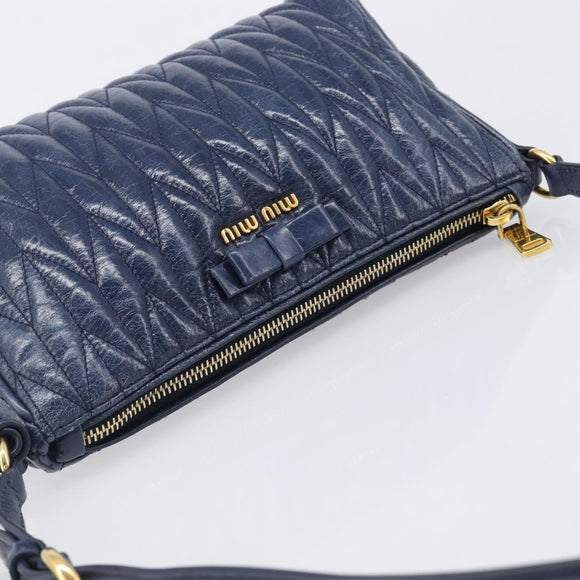 Miu Miu Matelasse Shoulder Hand Bag Leather Blue Gold RR1937 Auth am12690V