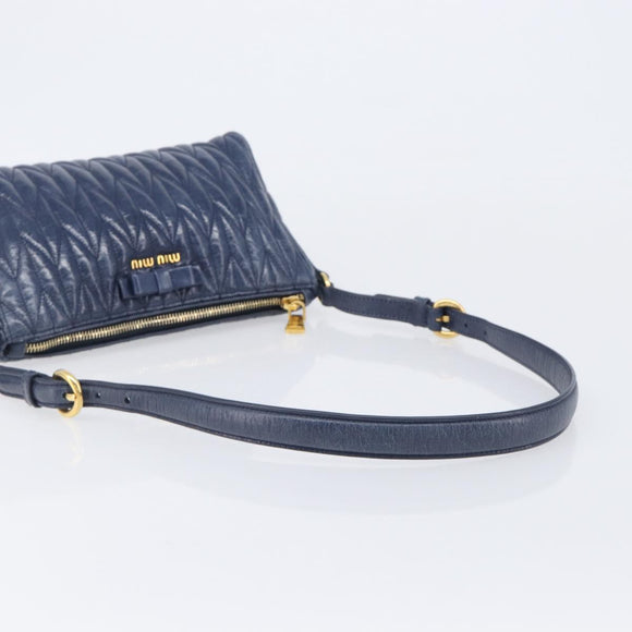 Miu Miu Matelasse Shoulder Hand Bag Leather Blue Gold RR1937 Auth am12690V