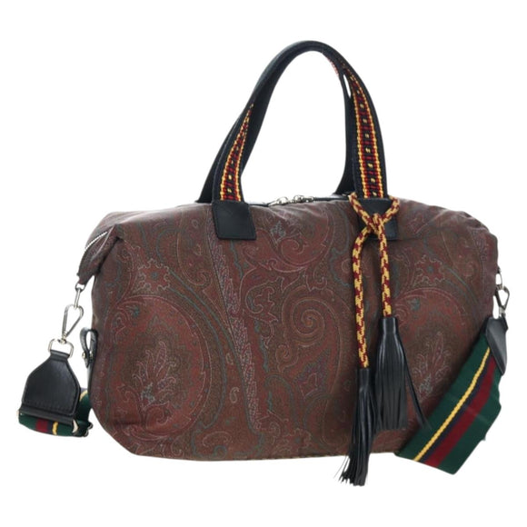 ETRO Paisley Fringe Hand Bag Nylon 2way Bordeaux Silver Auth am12692V