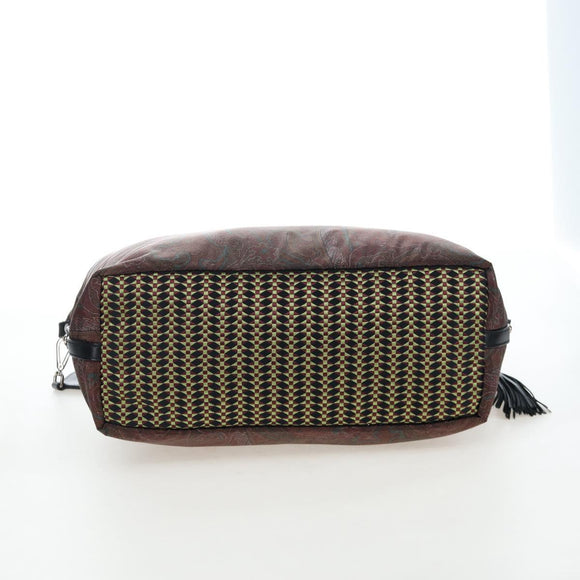 ETRO Paisley Fringe Hand Bag Nylon 2way Bordeaux Silver Auth am12692V