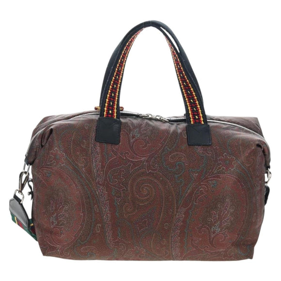 ETRO Paisley Fringe Hand Bag Nylon 2way Bordeaux Silver Auth am12692V