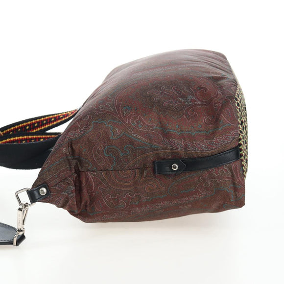 ETRO Paisley Fringe Hand Bag Nylon 2way Bordeaux Silver Auth am12692V