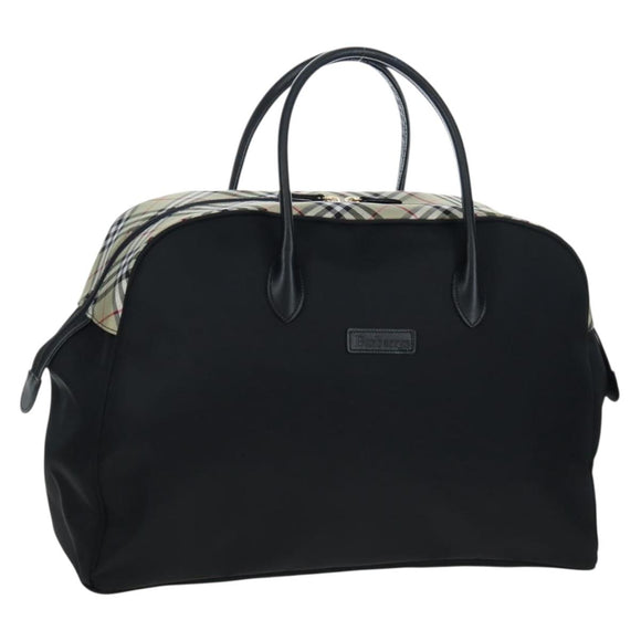 Burberrys Nova Check Boston Bag Nylon Black Gold Auth am12695A