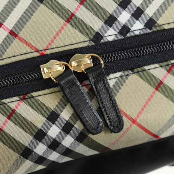 Burberrys Nova Check Boston Bag Nylon Black Gold Auth am12695A