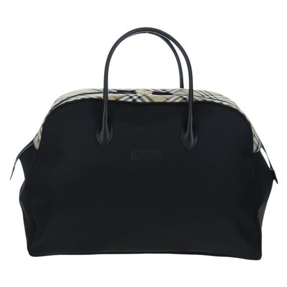 Burberrys Nova Check Boston Bag Nylon Black Gold Auth am12695A