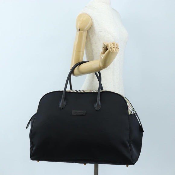 Burberrys Nova Check Boston Bag Nylon Black Gold Auth am12695A