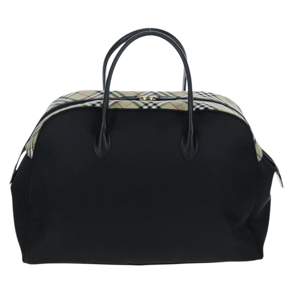 Burberrys Nova Check Boston Bag Nylon Black Gold Auth am12695A