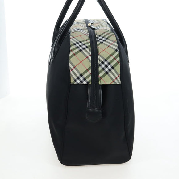 Burberrys Nova Check Boston Bag Nylon Black Gold Auth am12695A