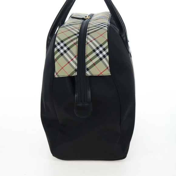Burberrys Nova Check Boston Bag Nylon Black Gold Auth am12695A