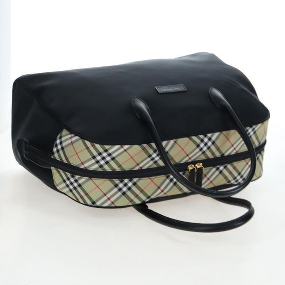 Burberrys Nova Check Boston Bag Nylon Black Gold Auth am12695A