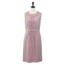 CHANEL No Sleeve Dress Tweed 36 Pink Gold CC Auth am12696M-1