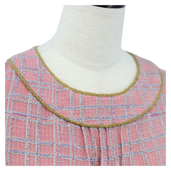 CHANEL No Sleeve Dress Tweed 36 Pink Gold CC Auth am12696M