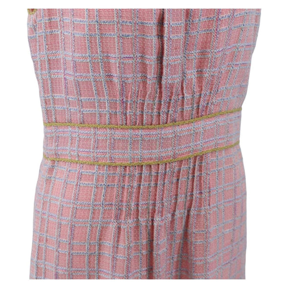CHANEL No Sleeve Dress Tweed 36 Pink Gold CC Auth am12696M