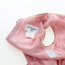CHANEL No Sleeve Dress Tweed 36 Pink Gold CC Auth am12696M-15