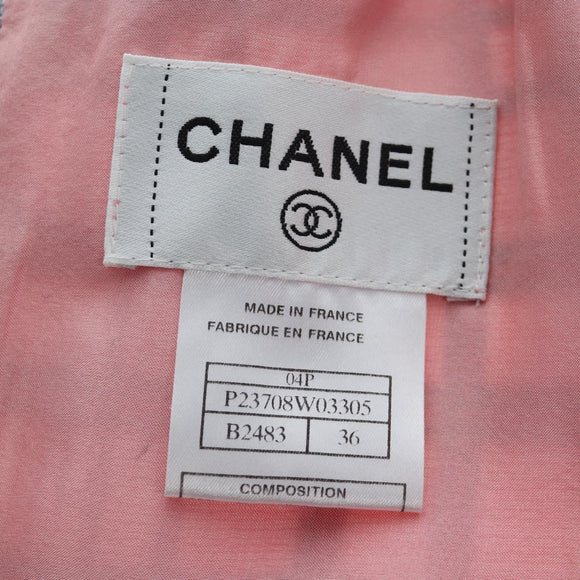 CHANEL No Sleeve Dress Tweed 36 Pink Gold CC Auth am12696M