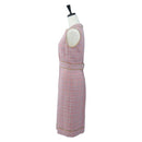 CHANEL No Sleeve Dress Tweed 36 Pink Gold CC Auth am12696M-3