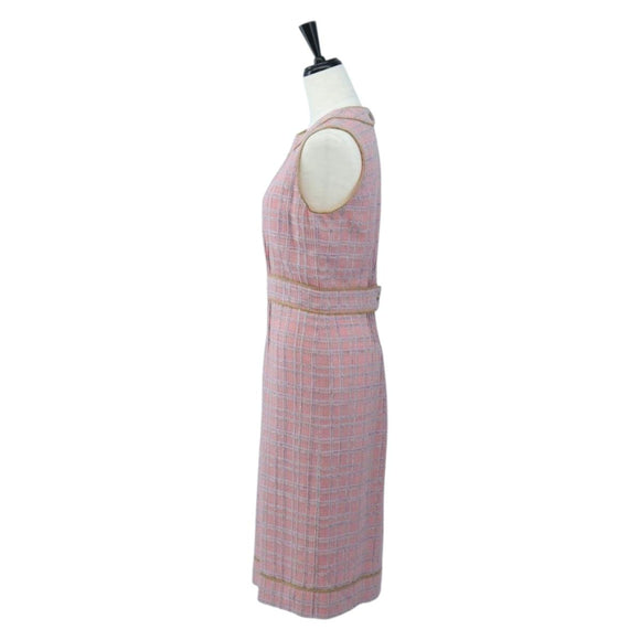 CHANEL No Sleeve Dress Tweed 36 Pink Gold CC Auth am12696M