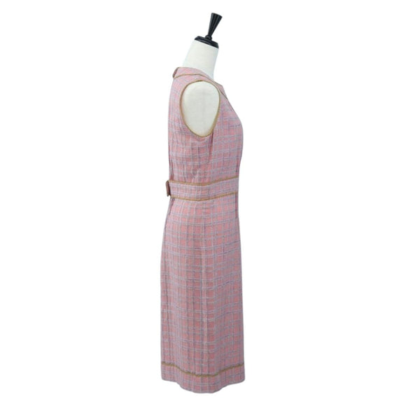 CHANEL No Sleeve Dress Tweed 36 Pink Gold CC Auth am12696M
