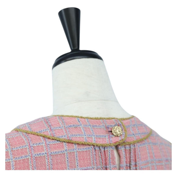 CHANEL No Sleeve Dress Tweed 36 Pink Gold CC Auth am12696M