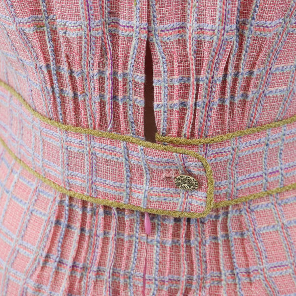 CHANEL No Sleeve Dress Tweed 36 Pink Gold CC Auth am12696M